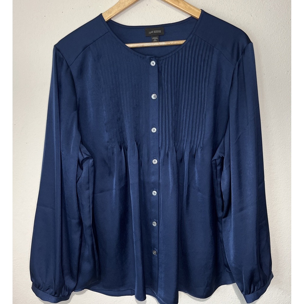 J. Jill Navy Pintuck Button-Front Blouse - Picture 3 of 12